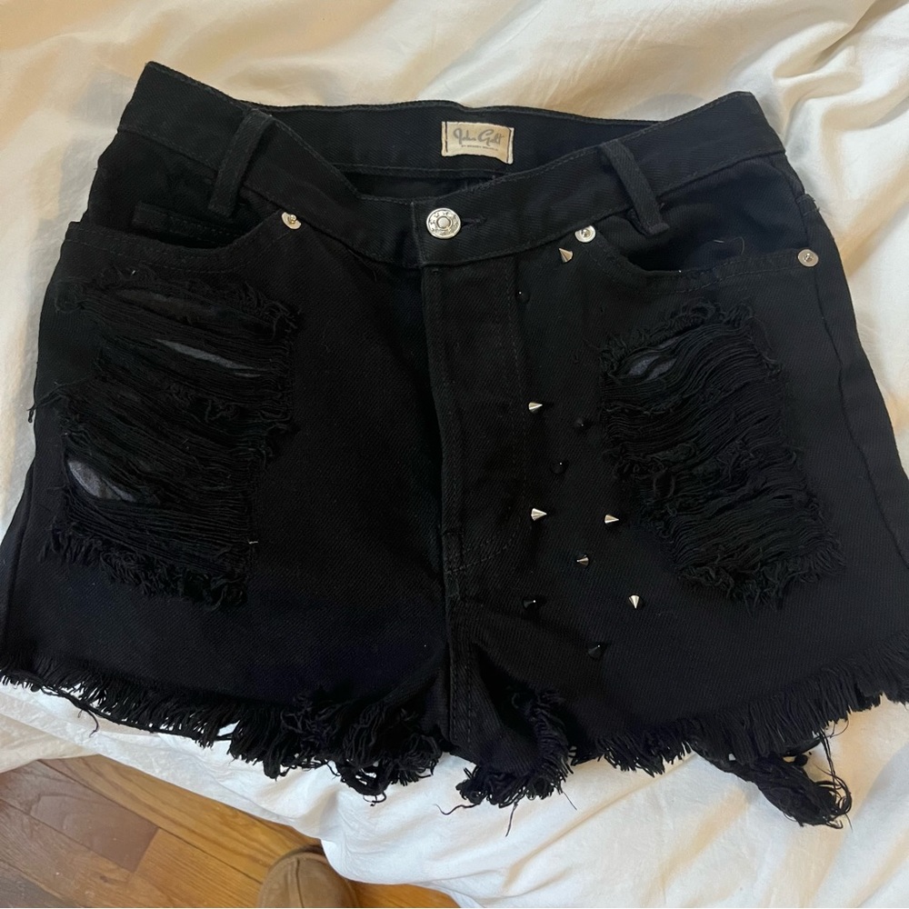 Brandy Melville Studded Distressed Black High Rise Shorts